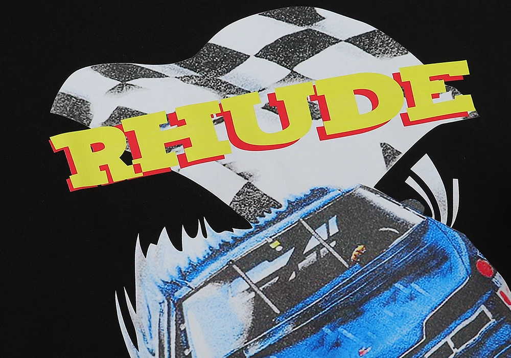 RHUDE racing formula F1 commemorative short-sleeved high-quality double yarn cotton short-sleeved T-shirt men and women