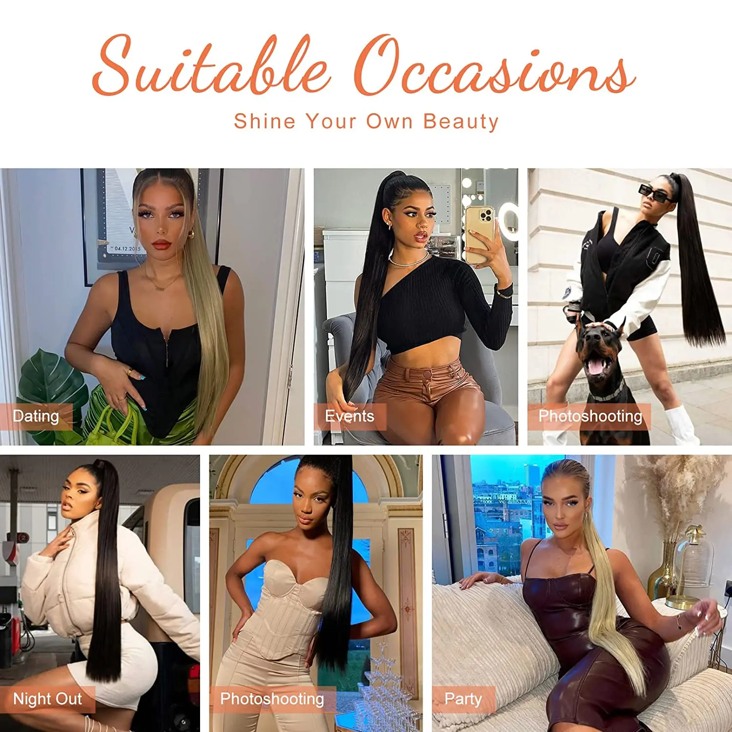 FUJIA 28#34; Ponytail Extensions Drawstring Long Straight  Pony Tail Natural Soft Clip in Hair Extension Synthetic Heat Res