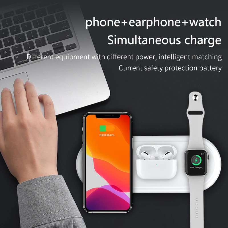 Latest 3 in 1 Fast Wireless Charger fo 15W New Desktop Charger for IOS Smart Phones Watches and Headsets/Earphones