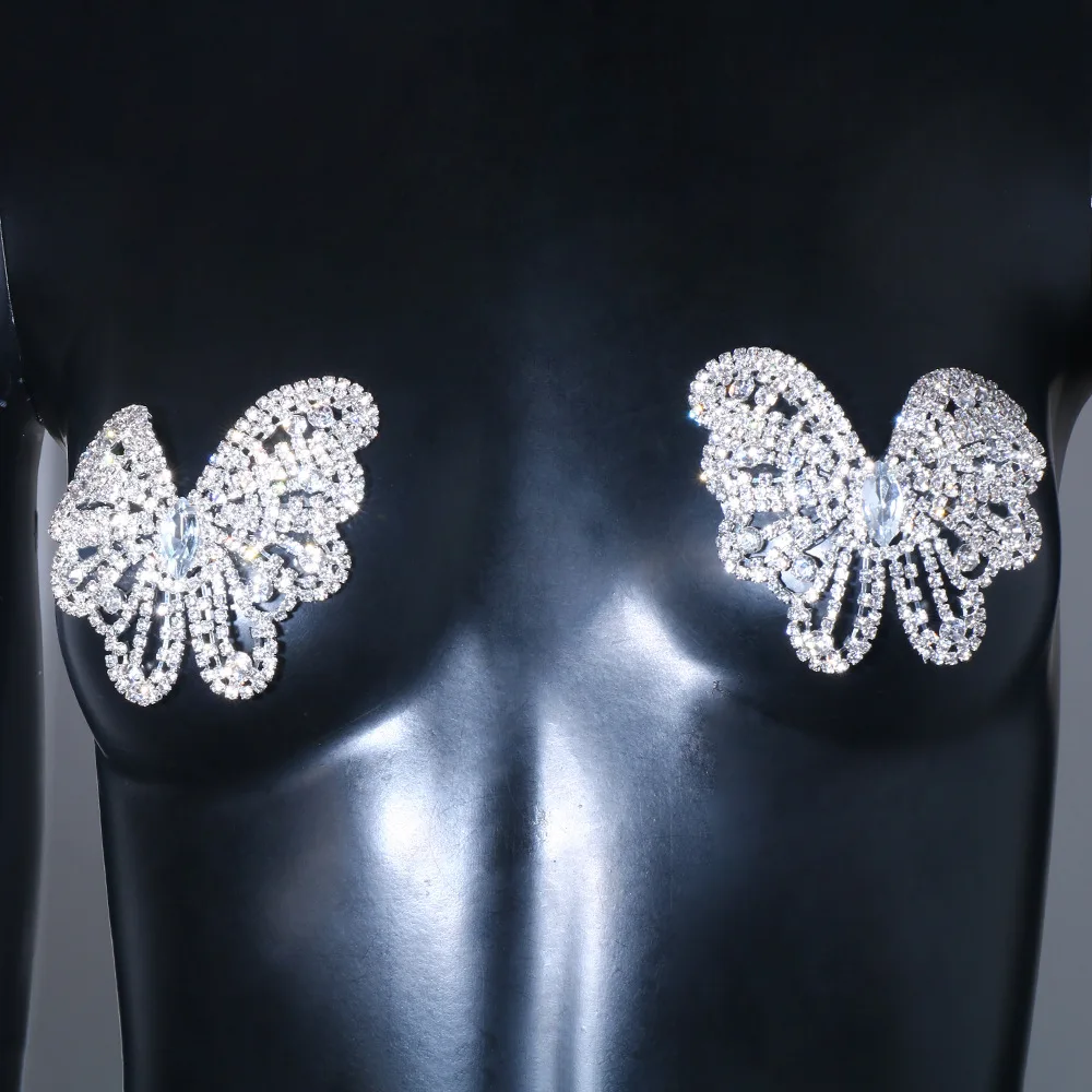 Wholesale Luxury Crystal Butterfly Rhinestone Sexy lingerie Nipple Jewelry Women Bra Chest Pads Bikini Beach Dance Body Jewelry