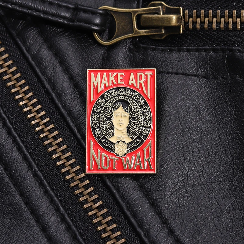 Anti-war Peace Rose Girl Pop Art Oil Painting Enamel Brooch Fashion Clothing Accessories Love Peace Backpack Badge Gift