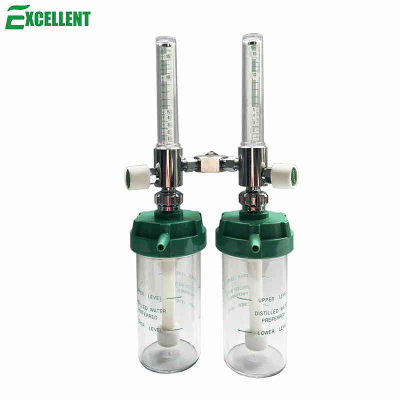 Double oxygen flowmeter for oxygen wall outlets, British standard, 0-15LPM, oxygen therapy products