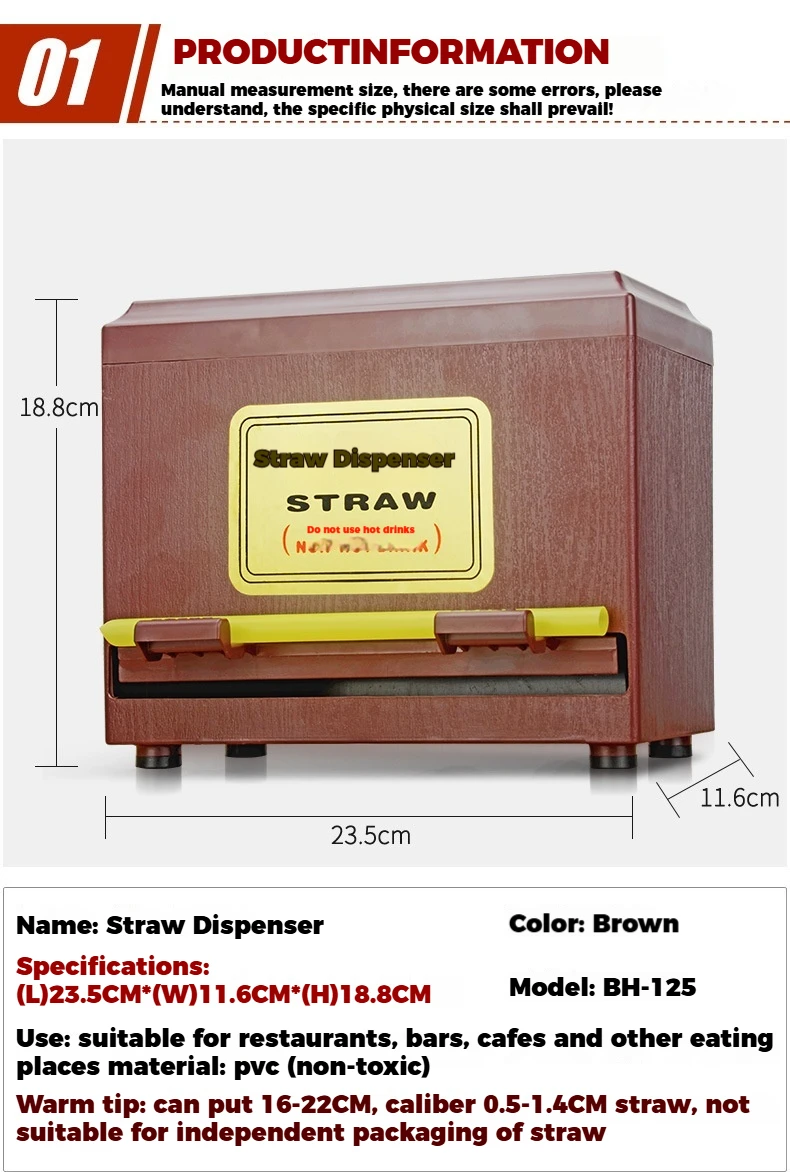2024 High-Sale Durable PVC Single-Sided Automatic Straw Dispenser Best Seller for Hotel & Restaurant Table Top Supplies