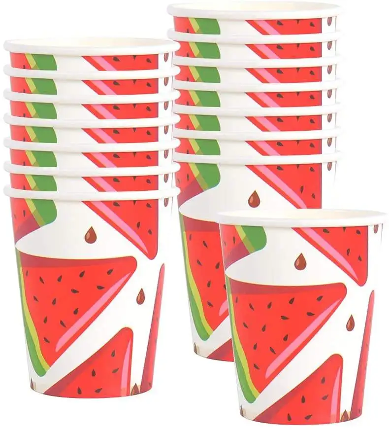 PAFU 16 pcs Watermelon Birthday Party Decorations Favors Disposable Dessert Dinnerware Plates Cups Bags Banner Set Supplies