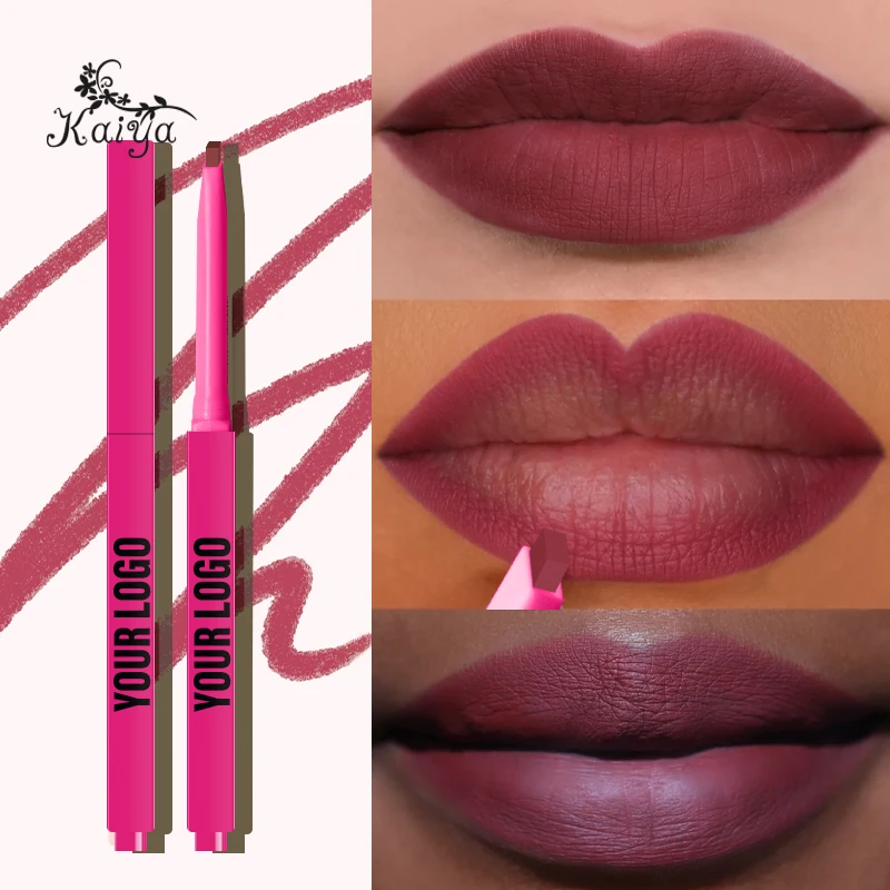 Customized Press Heart Button Smooth Pigment Slim Waterproof Brown Lipliner Pen Creamy Lips Makeup Nude Matte Vegan Lip Liner