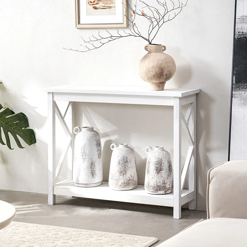 Modern Living Room Furniture White Hallway Side Table Wood Narrow Console Table With Shelf