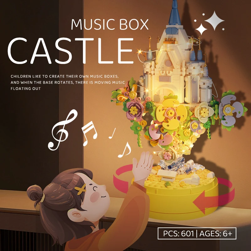 CAYI Custom Kid Christmas Gift Diy Bricks Toys Castle Music Box Building Block Sets Garden Brick Educational Toys for Kids