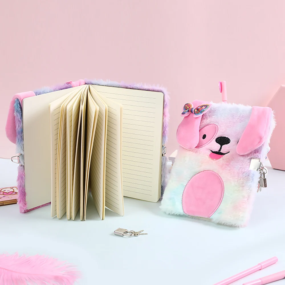 Блокнот А5 с собакой из мультфильма пушистый плюшевый мех блокнот ежедневник для девочек милый секретный дневник журнал замком подарка 2022