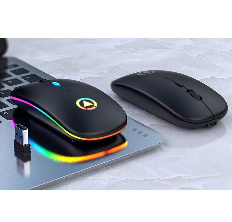 Newest Ultra-Thin Mini A2 Wireless Mouse Silent Mute Rechargeable LED Colorful Lights Computer Mouse