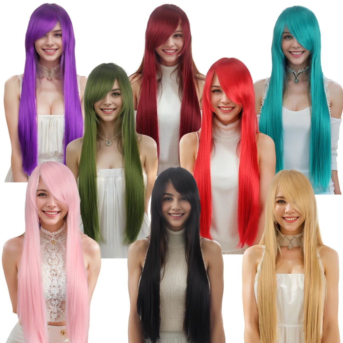 Anxin Natural Colorful Long Straight Wig For Party Cosplay Costume Wigs