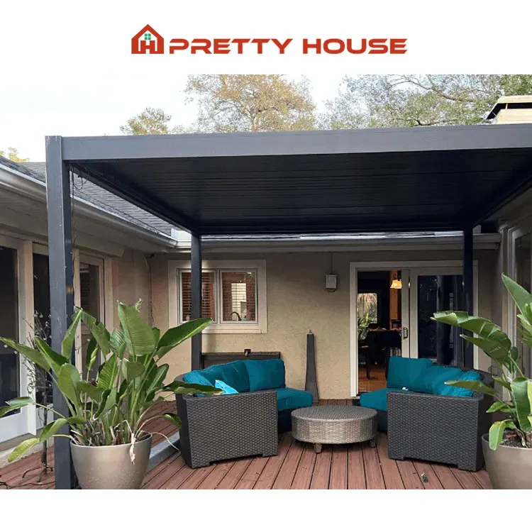 Prettyhouse Custom LED Lights Louvre Bioclimatic Aluminium Pergola Manufacturer Factory