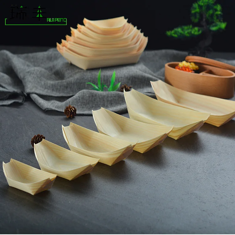 Eco friendly disposable japanese wooden Food Container Sushi Boat Serving Tray