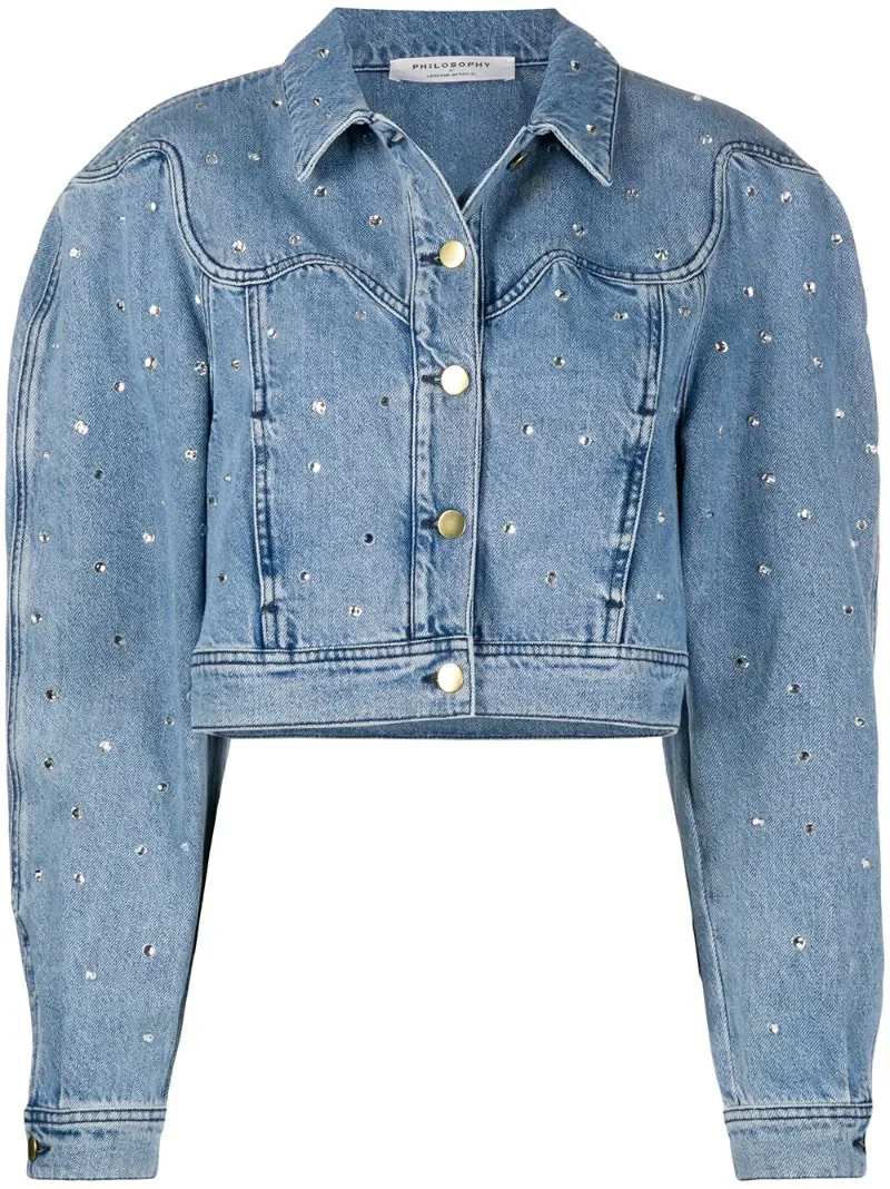 OEM/ODM 2023 Winter Rhinestone Embellished Cotton Blue Denim Jacket