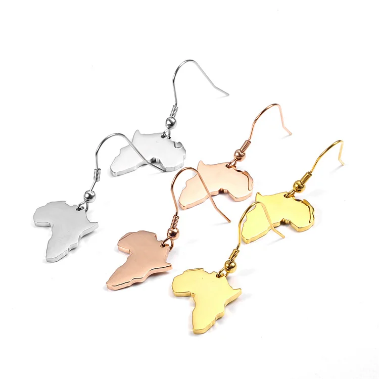 OEM завод изготовленный на заказ логотип пустой Африка Карта Серьги, Модные Ювелирные изделия из нержавеющей стали серьги-кольца для женщин 2021
