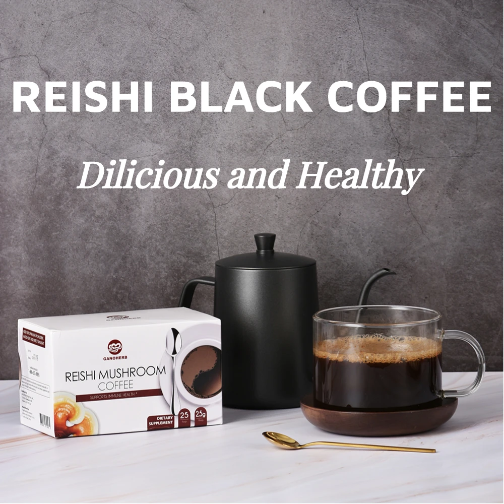 Soluble Reishi Coffee Energy Ganoderma Organic Mushroom Black Instant Coffee 2.5 Grams 25 Bags