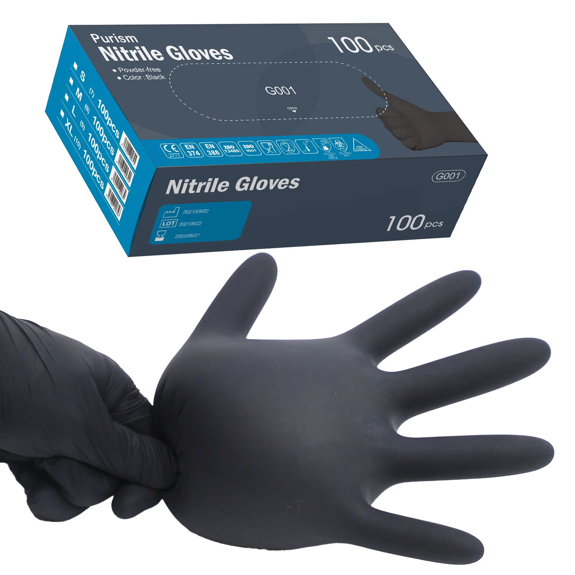 Black disposable nitrile gloves Protective EN374 glove