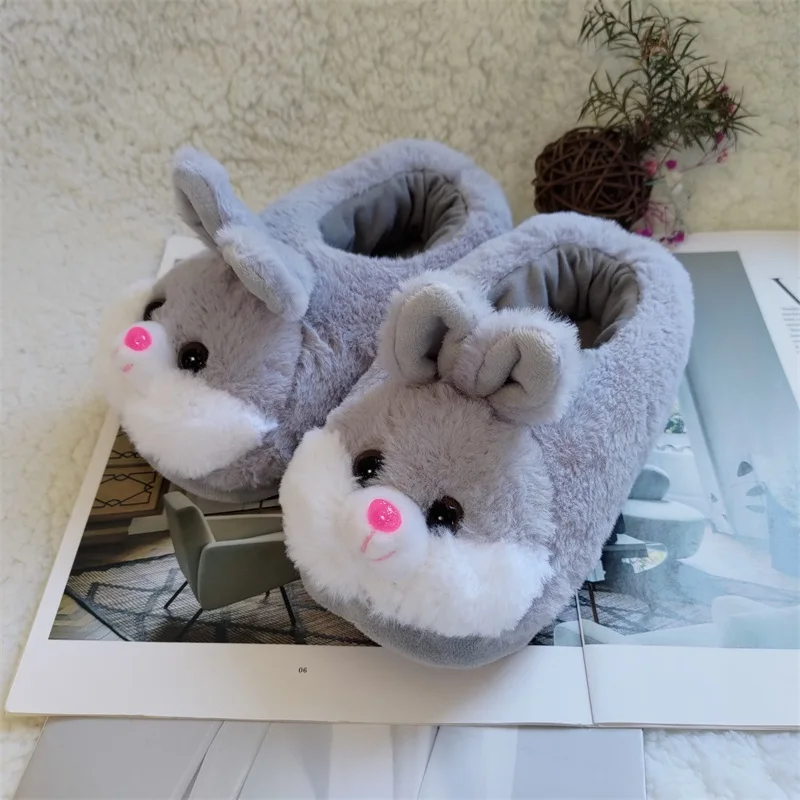 Autumn and winter warm animal home indoor children non-slip thick sole plush cartoon cute smart rabbit thick slippers