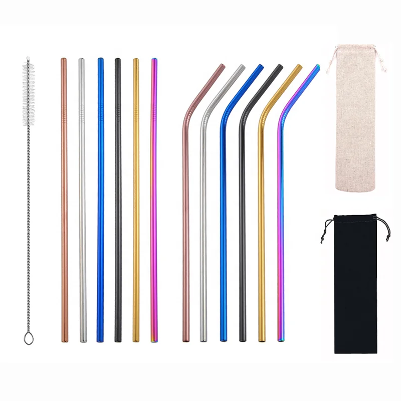 High Quality Reusable Metal 304 Drinking Stainless Steel Straw Bar Accessories Food Grade Color Straw
