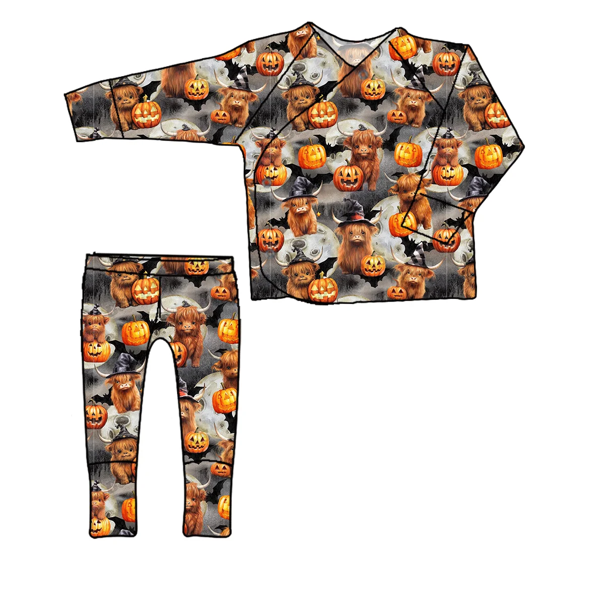 Custom Print Halloween Milk Silk Sleepwear Cute Toddler Pajama Set