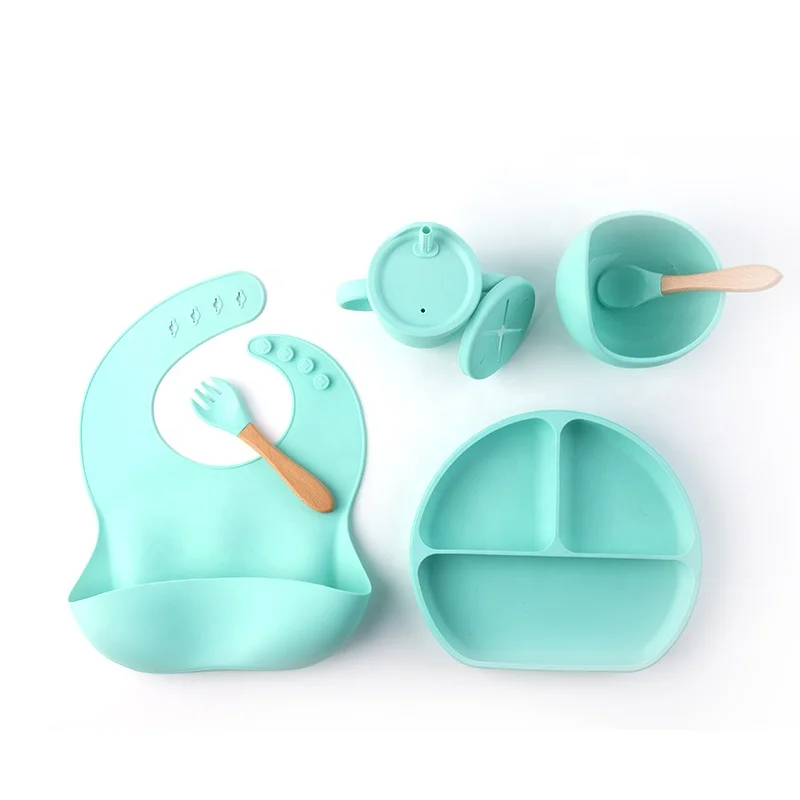 Лидер продаж amazon 2022, детские товары, набор тарелок, ложка, силиконовый набор для кормления ребенка, набор силиконовых чашек