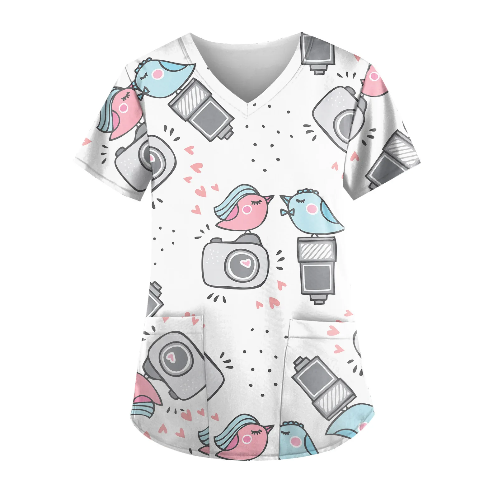 hospital new style nurse work beauty chemical growth short-sleeve fashion printing top