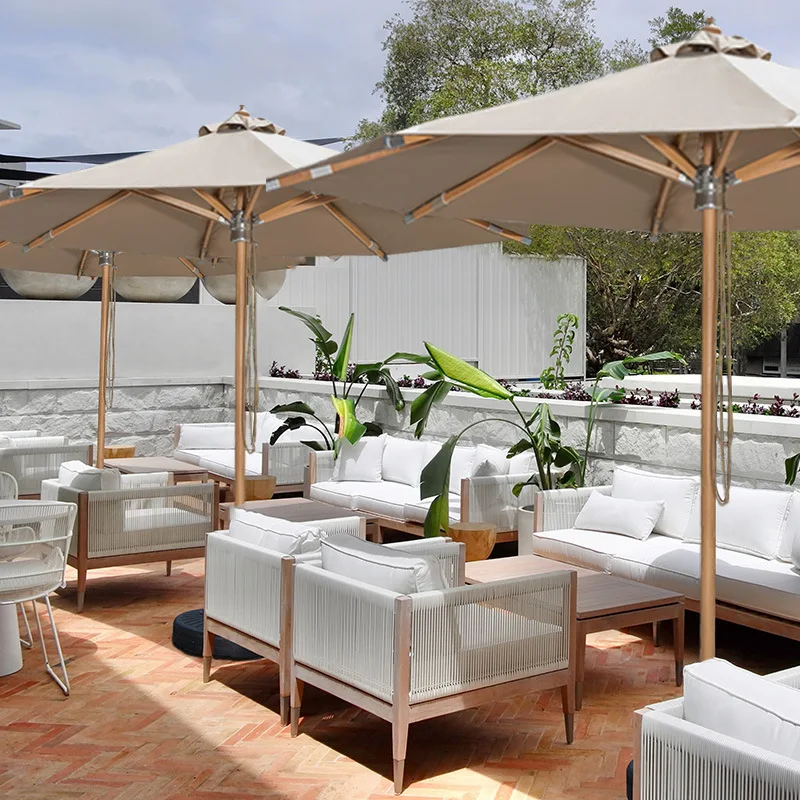 Wholesale outdoor wooden garden Cafe courtyard parasol Breathable light easy to install parasol