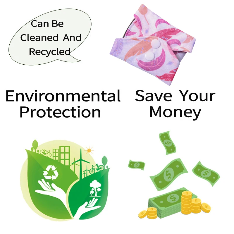 20*30cm Washable Sanitary Pads Bamboo Charcoal Reusable Hygienique Digital printing Women Menstrual Pads Size S M L