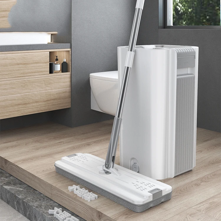 Wholesale Flexible Flat Floor Mop Free Hand Wash Flat Mop Squeeze Bucket For Household