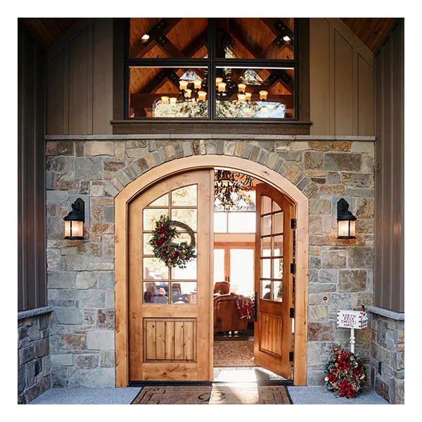 Aluminum wood clad safety glass french entry doors exterior