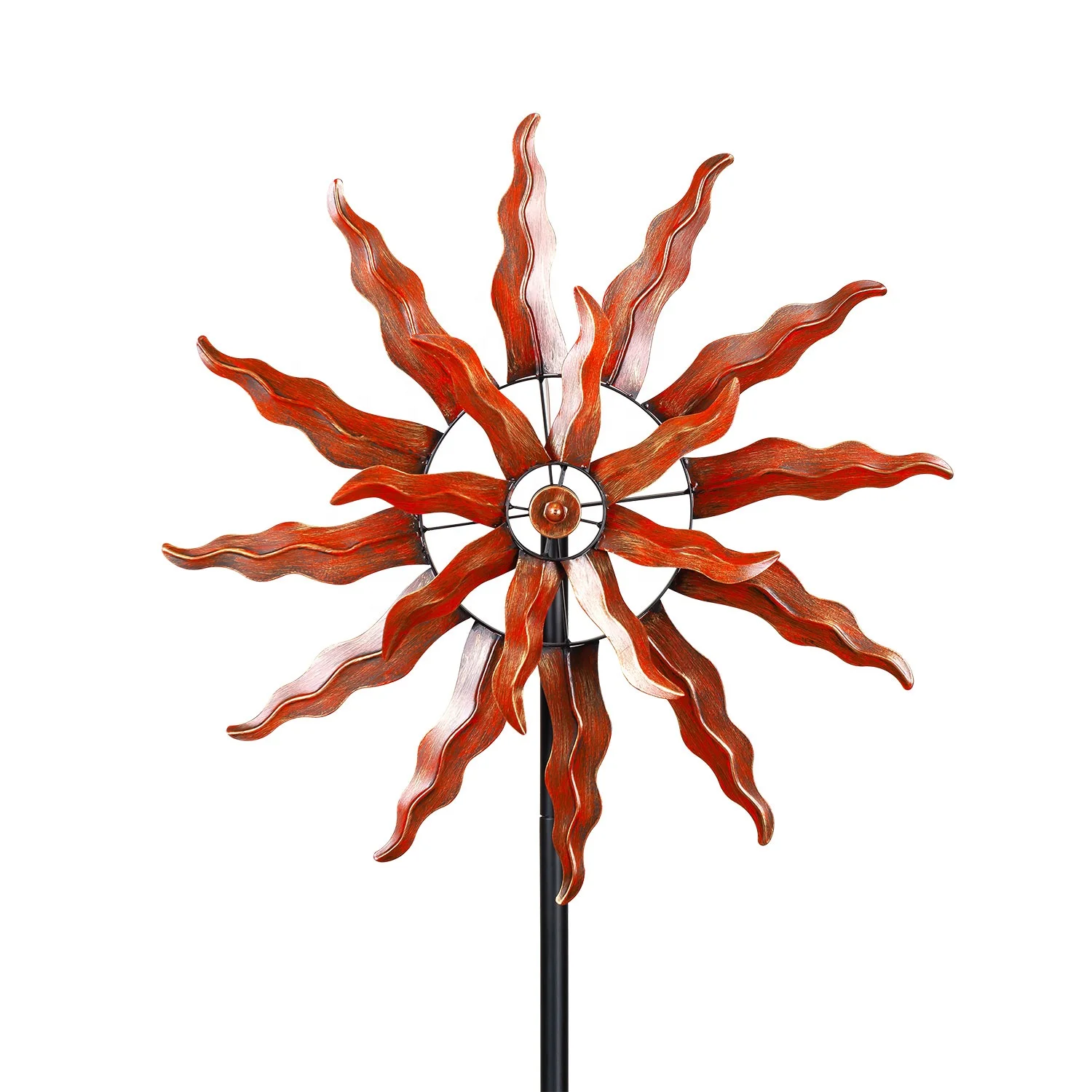 Classical Outdoor Wind Spinner Art Metal Red Sun Wind Spinner with Moon Arrows