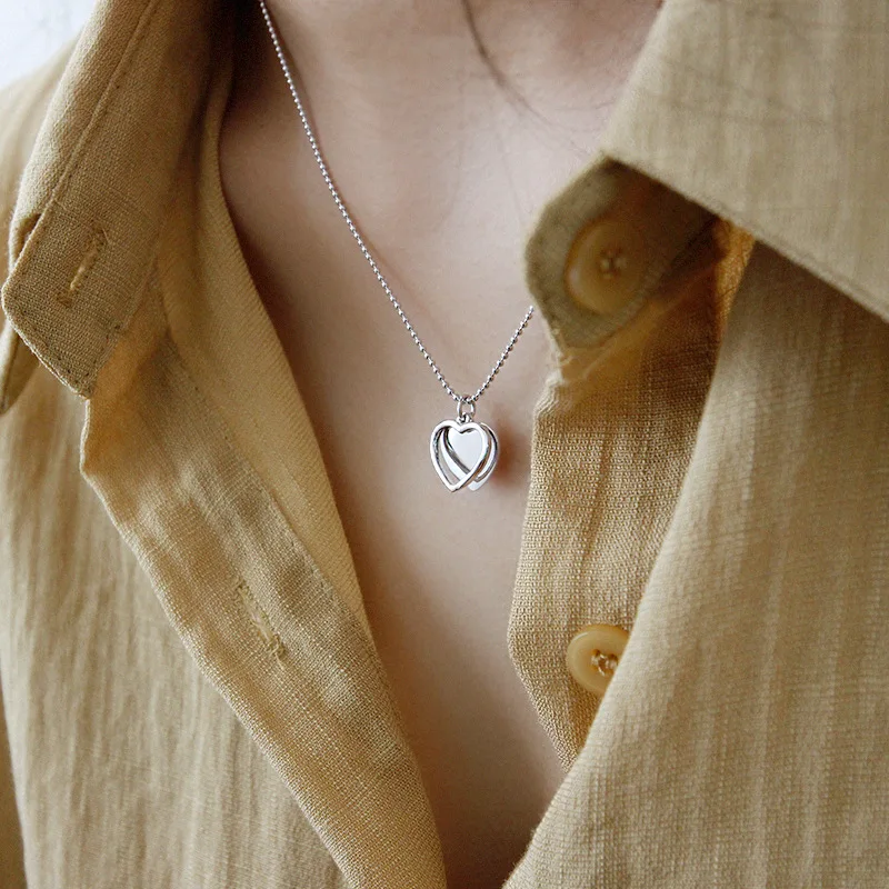 Silver 925 jewelry  bead chain gold  plated statement heart necklace