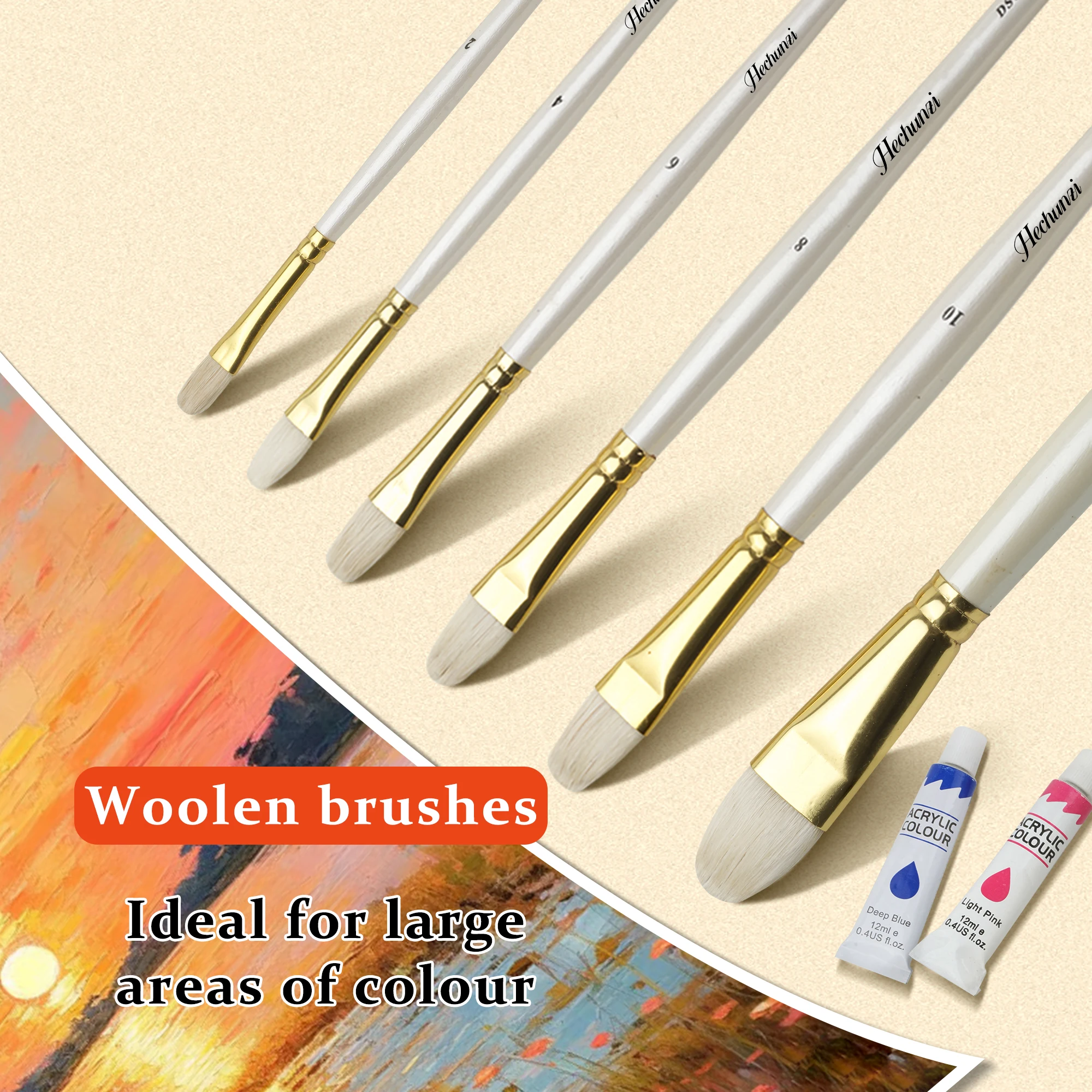 Wholesale 6PCS Oil Acrylic Painting Brushes Wool Hair Watercolor Artist Paint Brush Set