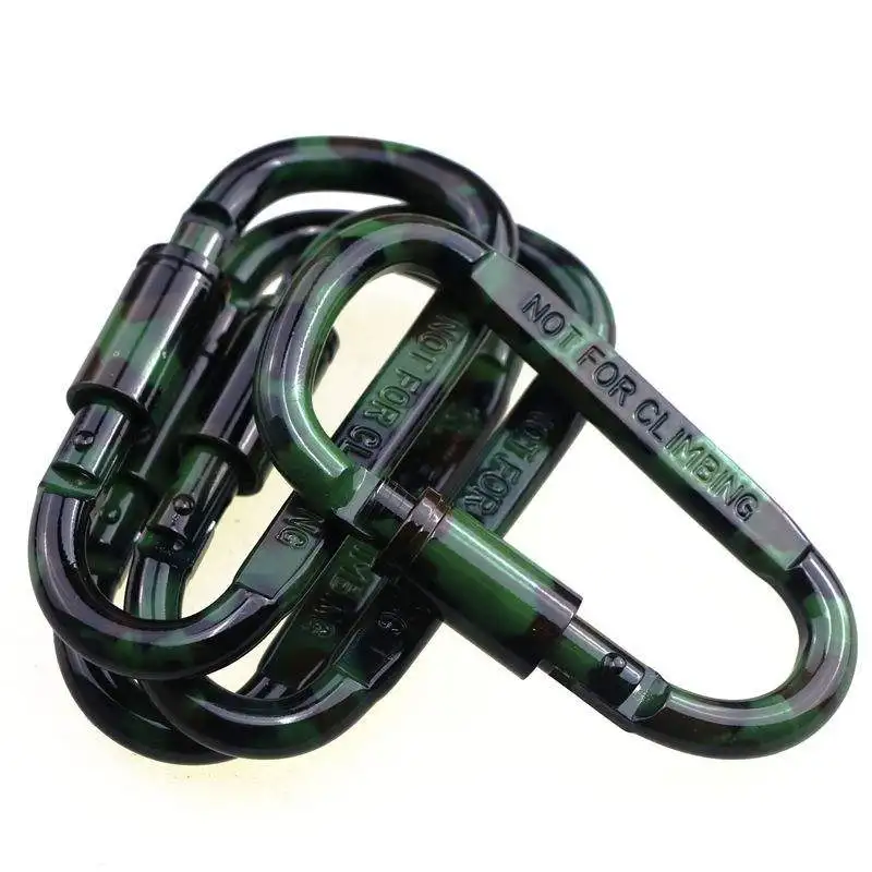 Best Selling Camo Spray Painted Camouflage Mountaineering Buckle Carabiner Snap Hook Tactical Carabiner Clips