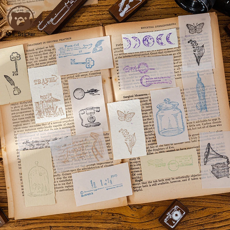 7pcs/box Ephemera Vintage Wooden Rubber Stamp Set DIY Art Crafts Wood Seals Decorative Scrapbooking,Travels Notebooks,Journaling