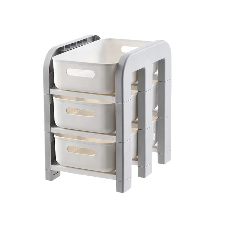 XJH Three-Layer Multifunctional Plastic Storage Rack with Three Movable Storage boxes For Kitchen Bathroom Living Room