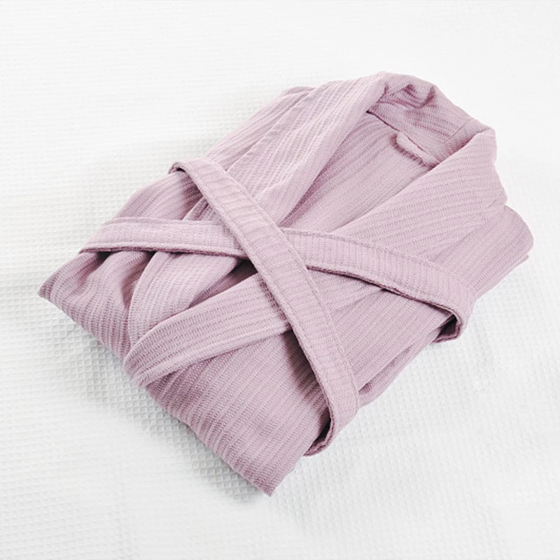 Hotel Customized Logo Luxury Piped Trim Spa Bath Robe 100% Cotton Waffle Bathrobe