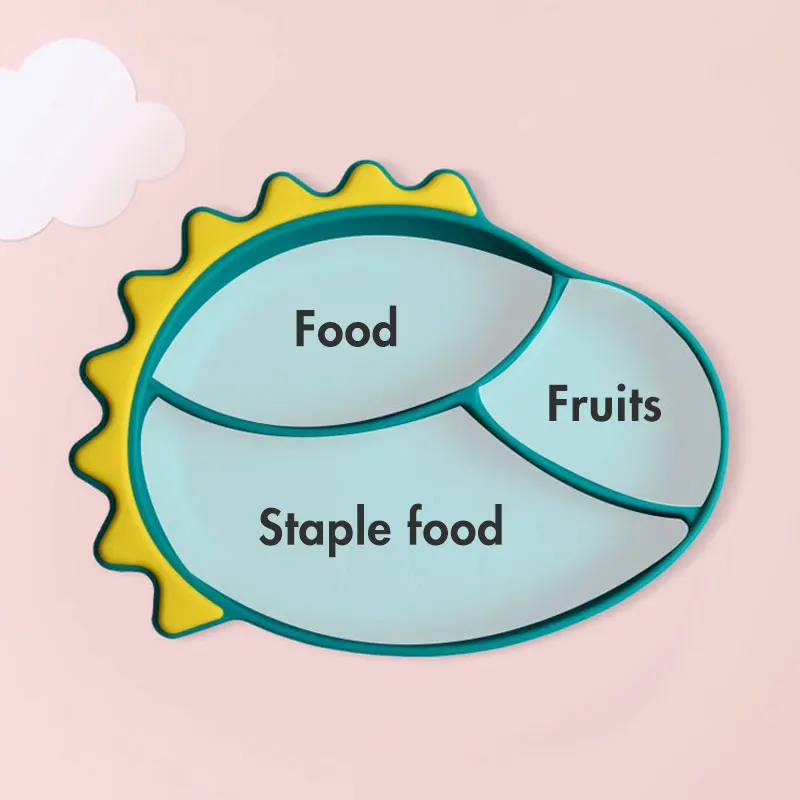 BPA Free Food Grade Dinosaur Animal Fork Spoon Feeding Silicon Plate Baby Set