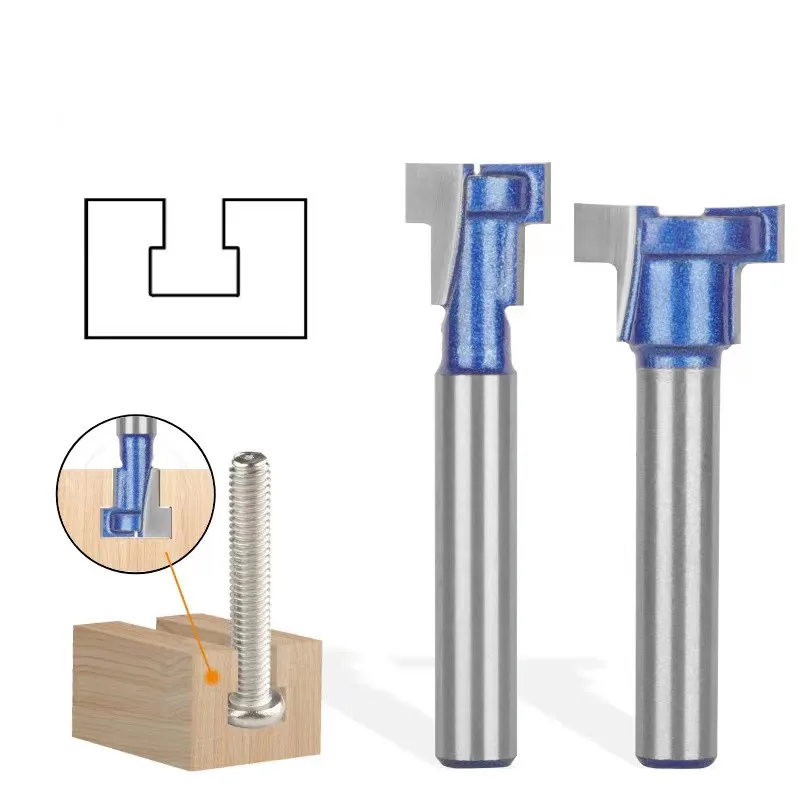 2pcs 1/4inch Shank T-Slot Router Bit Set Key Hole Bits Hex Bolt T Slotting Milling Cutter for Wood Woodworking Tool