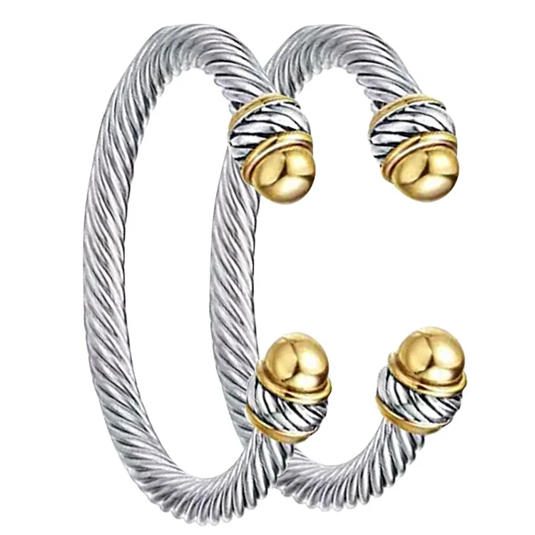 Designer Inspired Jewelry Branded Classic 7mm Cable Wire Twisted Stainless Steel Cuff Bangle Bracelet For Women