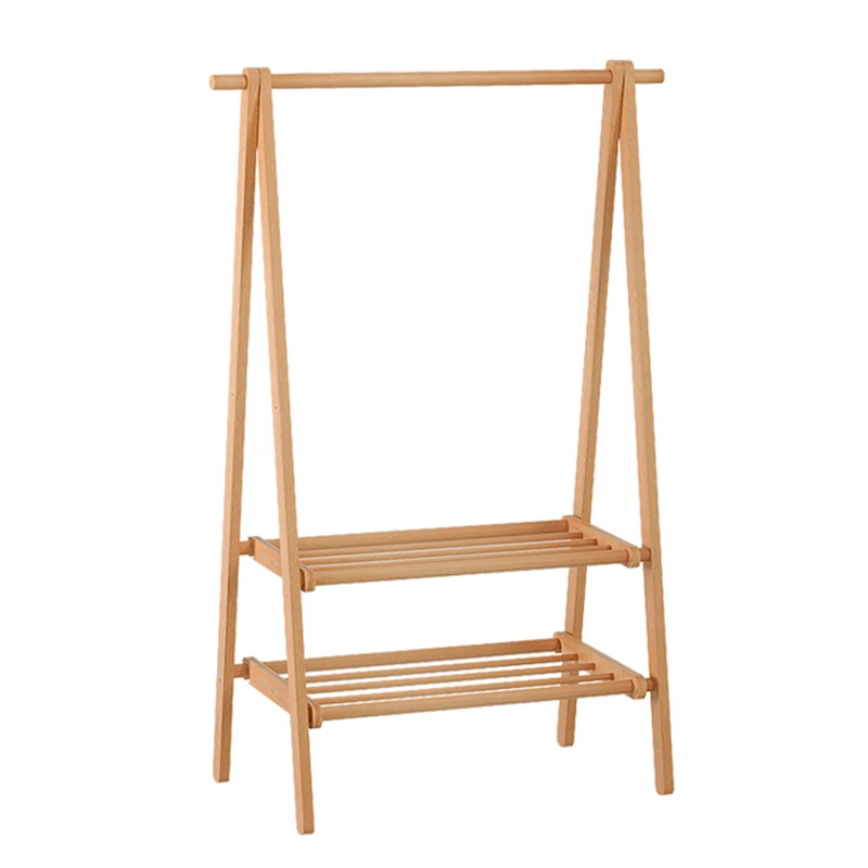 natural wood Clothes Rack Beech wood floor standing clothes and hat rack