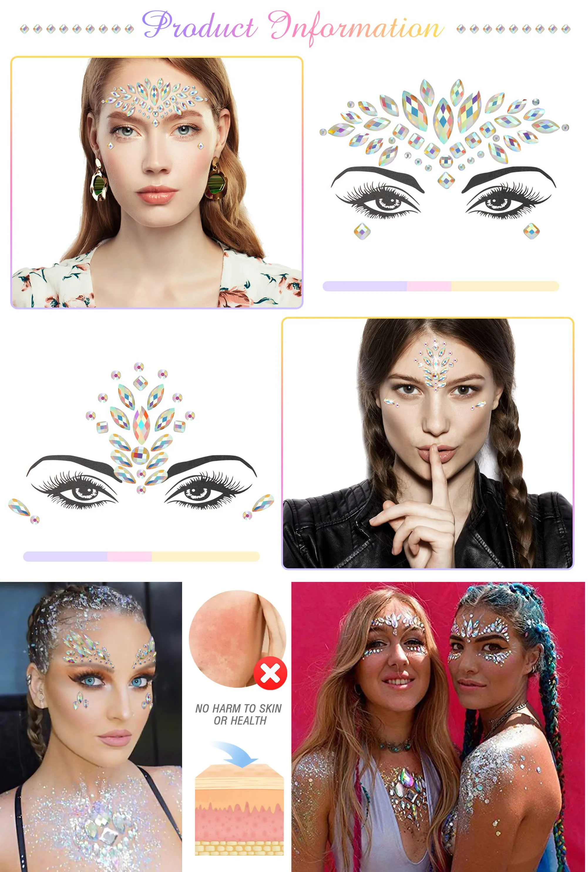 Rhinestone Mermaid Face Jewels Tattoo Body Stickers Crystal Tears Gem Stones Bindi  Face Jewels Tattoo Temporary Stickers