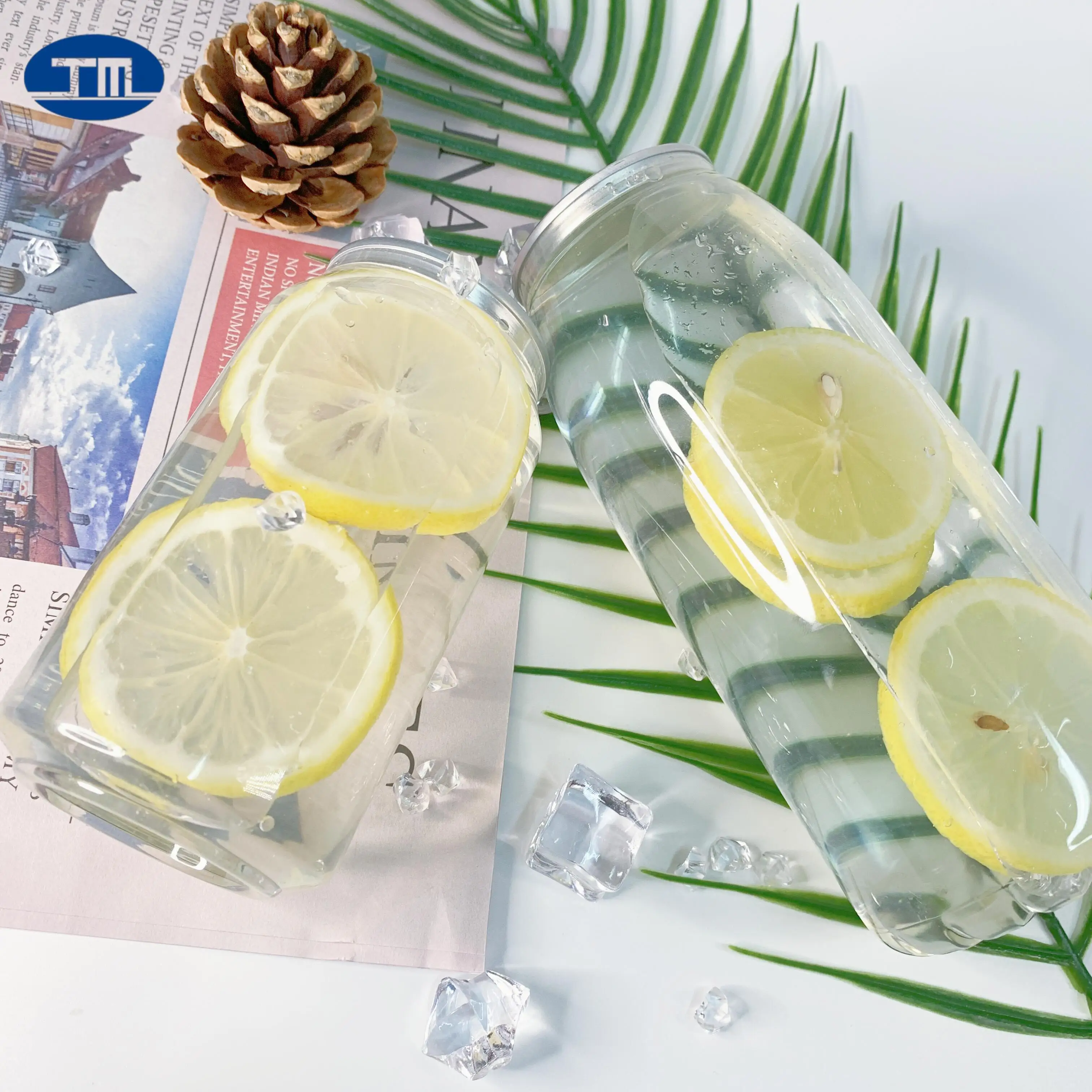 JIMA custom can Clear transparent pet can  plastic 250ml 350ml 400ml 500ml 650ml easy open can for soft drink, juice, soda, beer