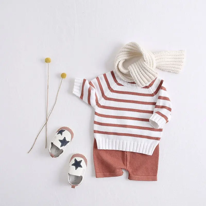 
2020new Born Baby New Winter Clothes Set Suit Striped Long Sleeve Hand Made Baby Clothes 