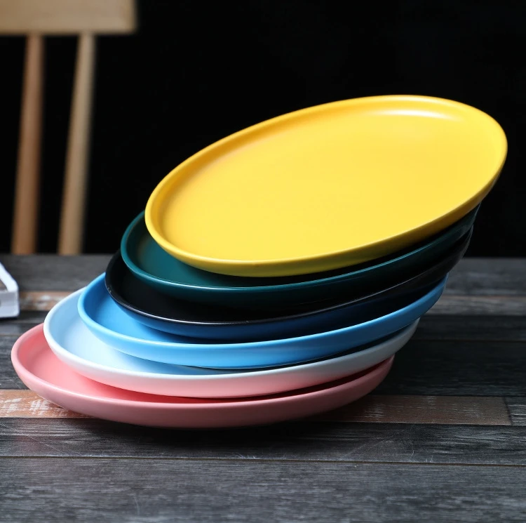Custom Logo Luxury Solid Round Matte Surface Pottery Porcelain Ceramic Dinner Dish Rolling Tray Plates