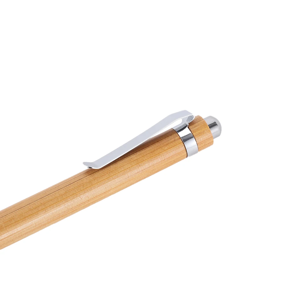 Customized School Office Use Ecofriendly Retractable Bamboo Pen with Metal Clip