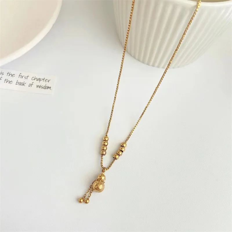 Stainless steel jewelry wholesale, titanium steel gold gourd pendant necklace, Chinese design necklace