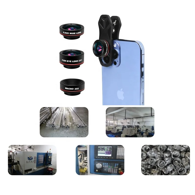 3 in 1 Clip On 180 Degree Fish Eye Lens+0.65X Wide Angle+10X Macro Lens,Universal HD Camera Lens Kit for Smartphone