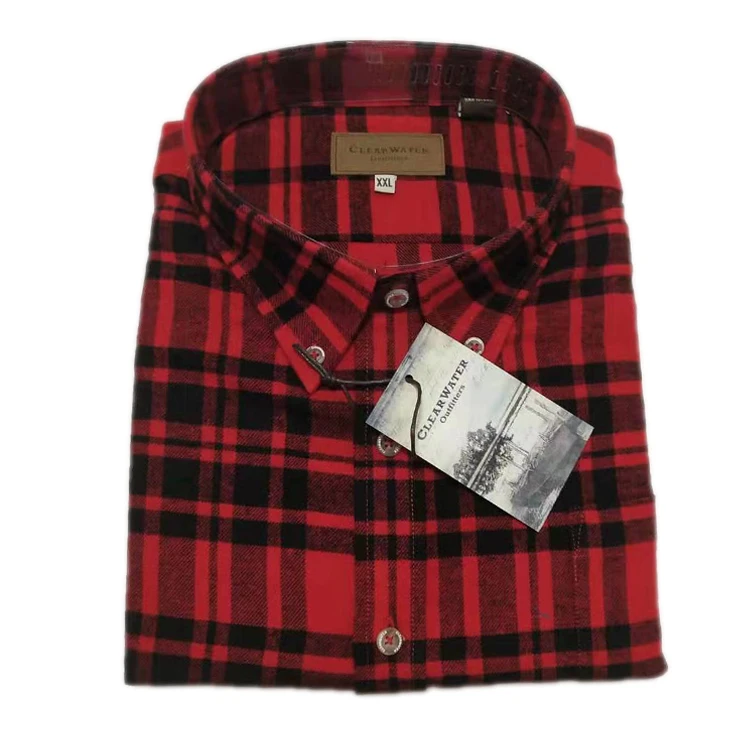 
100% cotton square collar chest pocket men long sleeve plaid shirt 
