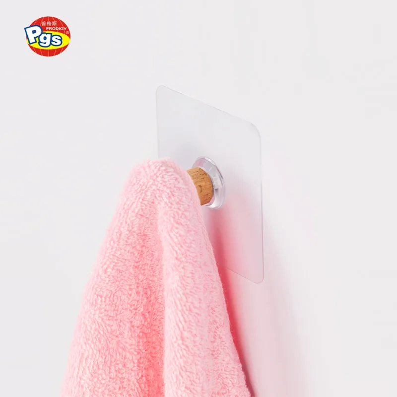 Prodigy 3D041W Adhesive Wall Hooks No Drills Wooden Hat Hooks Storage Wall Mounted Coat Hanging Hook for Coat