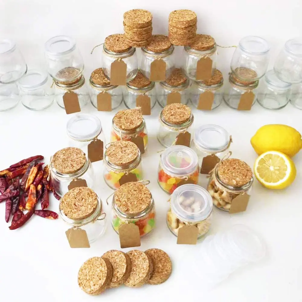 7 oz (225ML) Glass Jars, Yogurt Jars with PE Lids and Cork Lids, Clear Pudding Jars Ideal for Jam, Honey, Spices,Mousse, DIY